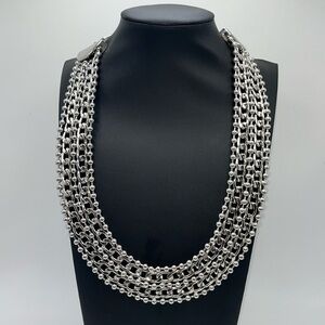 Chunky statement silver tone multi layer chain necklace great staple piece